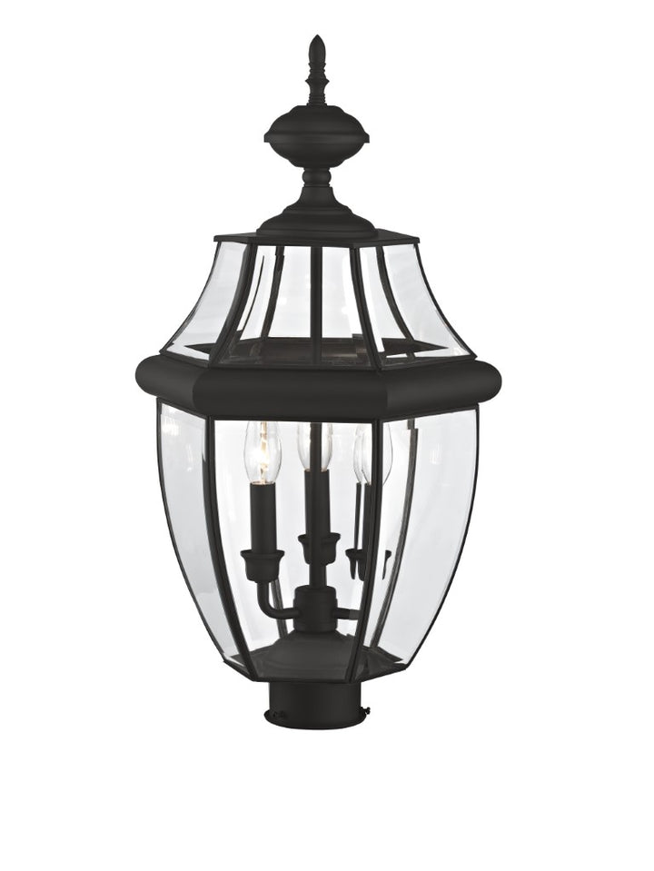 Outdoor Landscape Lighting LED 12V Low Voltage Monterey Candelabra Base Light Bulb Socket Large Outdoor Post Top Lantern 23.5" x 12.5" Hand Crafted Solid Brass and Clear Beveled Glass, Black Finish 120V for Garden, Exterior Post - 2354-04