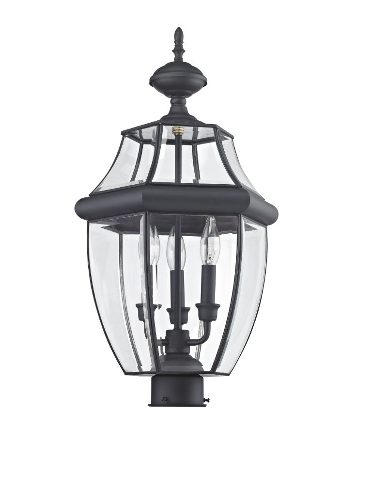 Outdoor Landscape Lighting LED 12V Low Voltage Monterey Candelabra Base Light Bulb Socket Large Outdoor Post Top Lantern 23.5" x 12.5" Hand Crafted Solid Brass and Clear Beveled Glass, Black Finish 120V for Garden, Exterior Post - 2354-04