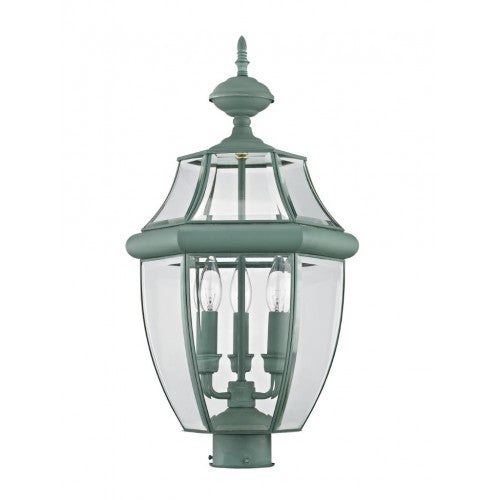 Outdoor Landscape Lighting LED 12V Low Voltage Monterey Candelabra Base Light Bulb Socket Large Outdoor Post Top Lantern 23.5" x 12.5" Hand Crafted Solid Brass and Clear Beveled Glass, Verdigris Finish 120V for Garden, Exterior Post - 2354-06