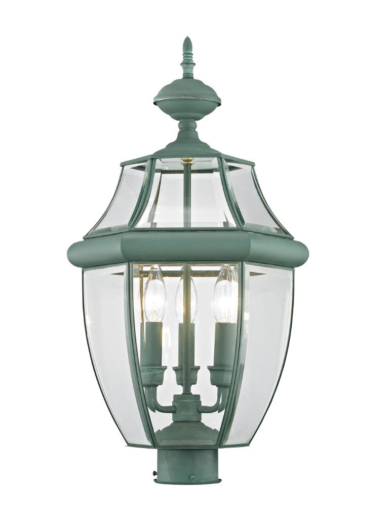 Outdoor Landscape Lighting LED 12V Low Voltage Monterey Candelabra Base Light Bulb Socket Large Outdoor Post Top Lantern 23.5" x 12.5" Hand Crafted Solid Brass and Clear Beveled Glass, Verdigris Finish 120V for Garden, Exterior Post - 2354-06