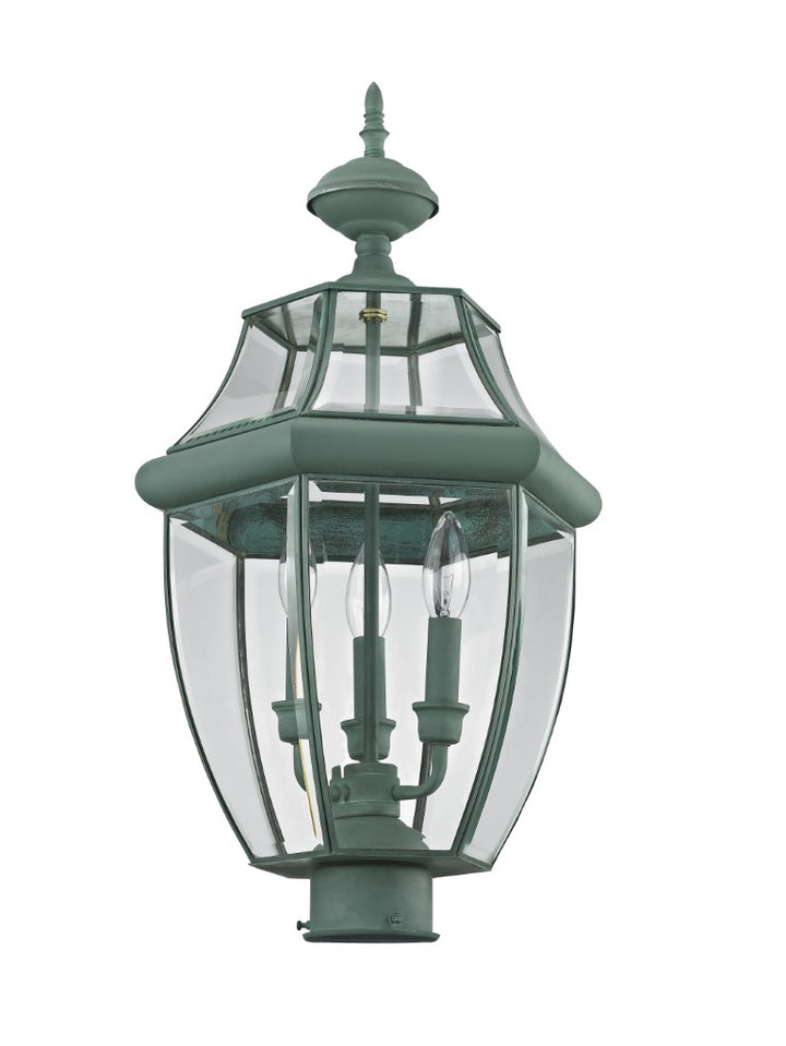 Outdoor Landscape Lighting LED 12V Low Voltage Monterey Candelabra Base Light Bulb Socket Large Outdoor Post Top Lantern 23.5" x 12.5" Hand Crafted Solid Brass and Clear Beveled Glass, Verdigris Finish 120V for Garden, Exterior Post - 2354-06