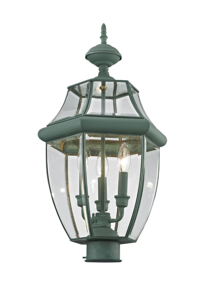 Outdoor Landscape Lighting LED 12V Low Voltage Monterey Candelabra Base Light Bulb Socket Large Outdoor Post Top Lantern 23.5" x 12.5" Hand Crafted Solid Brass and Clear Beveled Glass, Verdigris Finish 120V for Garden, Exterior Post - 2354-06