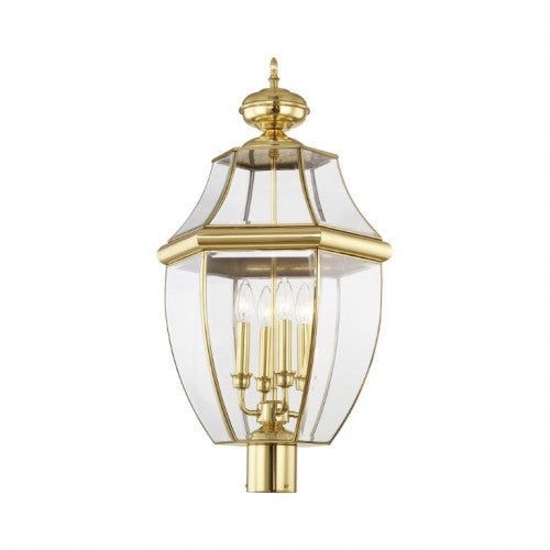 Outdoor Landscape Lighting LED 12V Low Voltage Monterey Candelabra Base Light Bulb Socket Extra Large Outdoor Post Top Lantern 29" x 16" Hand Crafted Solid Brass and Clear Beveled Glass, Polished Brass Finish 120V for Garden, Exterior Post - 2358-02