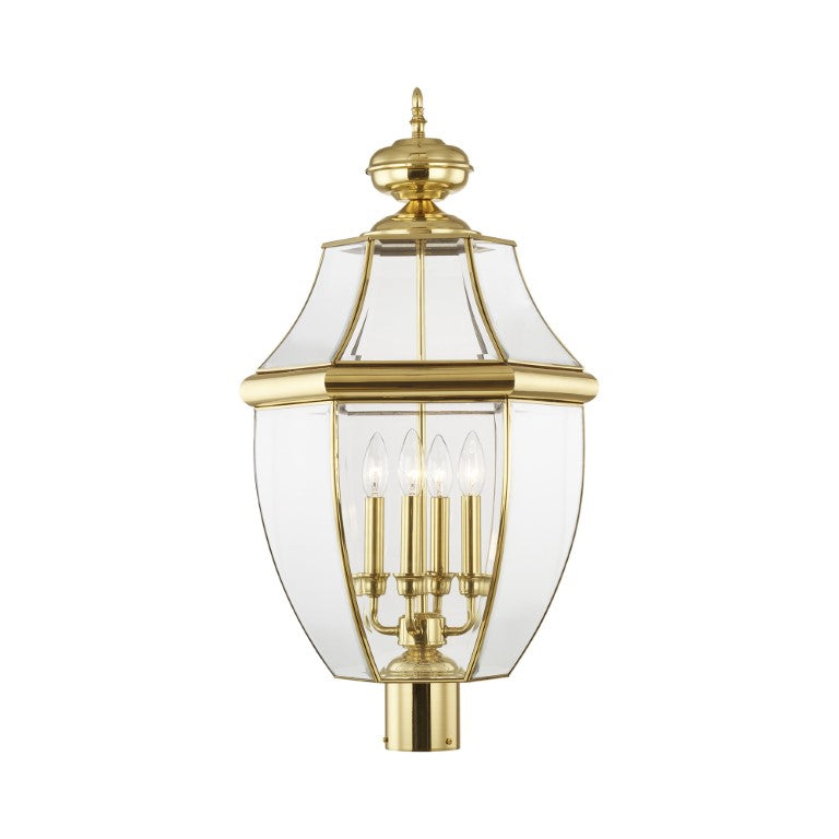 Outdoor Landscape Lighting LED 12V Low Voltage Monterey Candelabra Base Light Bulb Socket Extra Large Outdoor Post Top Lantern 29" x 16" Hand Crafted Solid Brass and Clear Beveled Glass, Polished Brass Finish 120V for Garden, Exterior Post - 2358-02