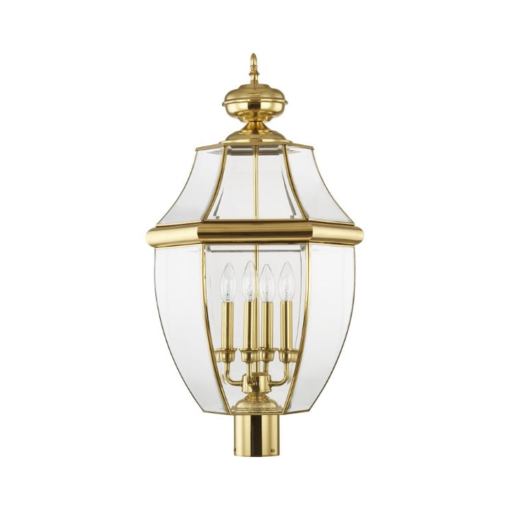 Outdoor Landscape Lighting LED 12V Low Voltage Monterey Candelabra Base Light Bulb Socket Extra Large Outdoor Post Top Lantern 29" x 16" Hand Crafted Solid Brass and Clear Beveled Glass, Polished Brass Finish 120V for Garden, Exterior Post - 2358-02