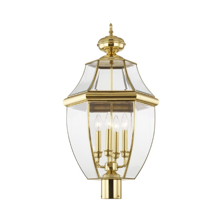 Outdoor Landscape Lighting LED 12V Low Voltage Monterey Candelabra Base Light Bulb Socket Extra Large Outdoor Post Top Lantern 29" x 16" Hand Crafted Solid Brass and Clear Beveled Glass, Polished Brass Finish 120V for Garden, Exterior Post - 2358-02