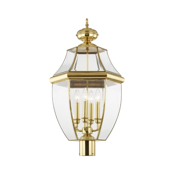 Outdoor Landscape Lighting LED 12V Low Voltage Monterey Candelabra Base Light Bulb Socket Extra Large Outdoor Post Top Lantern 29" x 16" Hand Crafted Solid Brass and Clear Beveled Glass, Polished Brass Finish 120V for Garden, Exterior Post - 2358-02