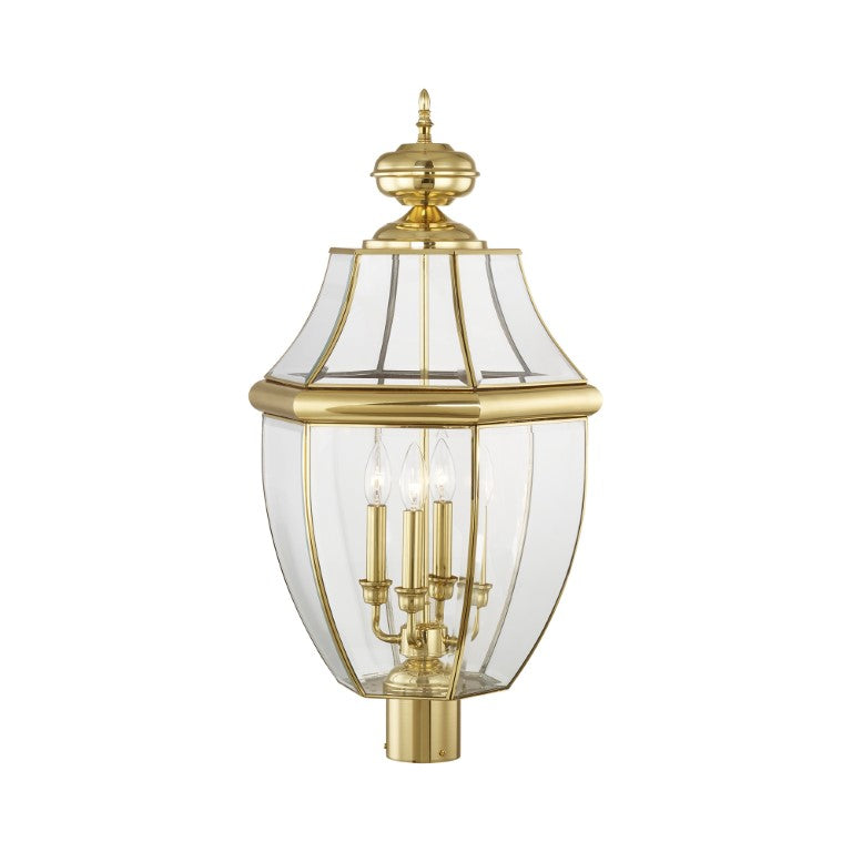 Outdoor Landscape Lighting LED 12V Low Voltage Monterey Candelabra Base Light Bulb Socket Extra Large Outdoor Post Top Lantern 29" x 16" Hand Crafted Solid Brass and Clear Beveled Glass, Polished Brass Finish 120V for Garden, Exterior Post - 2358-02