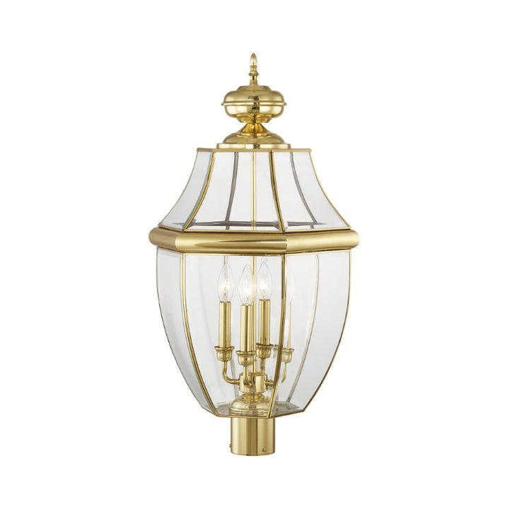 Outdoor Landscape Lighting LED 12V Low Voltage Monterey Candelabra Base Light Bulb Socket Extra Large Outdoor Post Top Lantern 29" x 16" Hand Crafted Solid Brass and Clear Beveled Glass, Polished Brass Finish 120V for Garden, Exterior Post - 2358-02