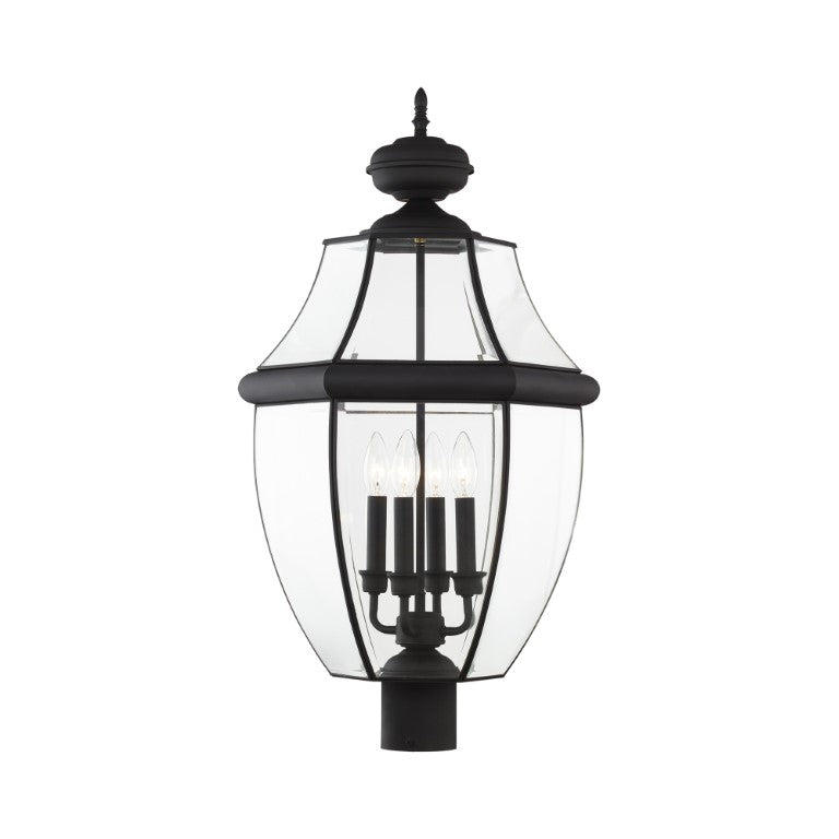 Outdoor Landscape Lighting LED 12V Low Voltage Monterey Candelabra Base Light Bulb Socket Extra Large Outdoor Post Top Lantern 29" x 16" Hand Crafted Solid Brass and Clear Beveled Glass, Black Finish 120V for Garden, Exterior Post - 2358-04