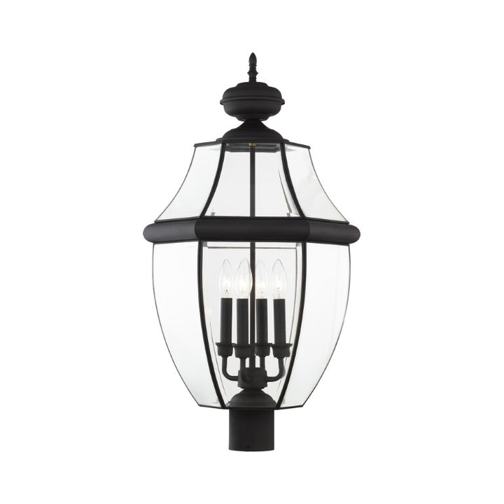 Outdoor Landscape Lighting LED 12V Low Voltage Monterey Candelabra Base Light Bulb Socket Extra Large Outdoor Post Top Lantern 29" x 16" Hand Crafted Solid Brass and Clear Beveled Glass, Black Finish 120V for Garden, Exterior Post - 2358-04