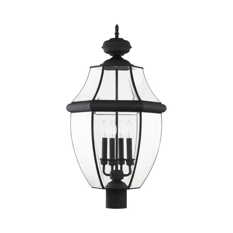 Outdoor Landscape Lighting LED 12V Low Voltage Monterey Candelabra Base Light Bulb Socket Extra Large Outdoor Post Top Lantern 29" x 16" Hand Crafted Solid Brass and Clear Beveled Glass, Black Finish 120V for Garden, Exterior Post - 2358-04