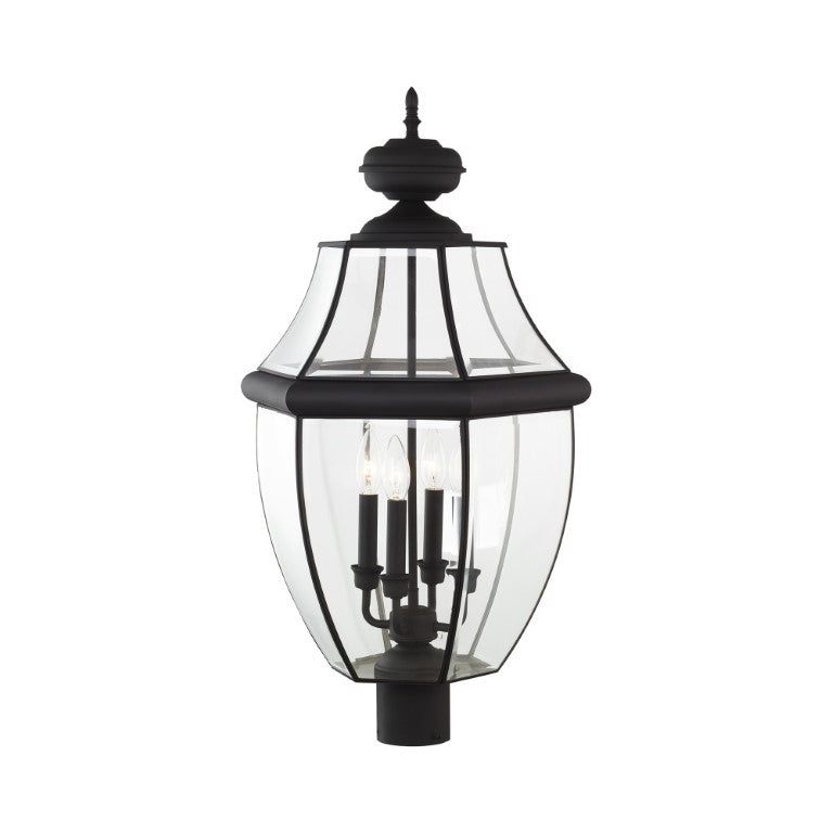 Outdoor Landscape Lighting LED 12V Low Voltage Monterey Candelabra Base Light Bulb Socket Extra Large Outdoor Post Top Lantern 29" x 16" Hand Crafted Solid Brass and Clear Beveled Glass, Black Finish 120V for Garden, Exterior Post - 2358-04