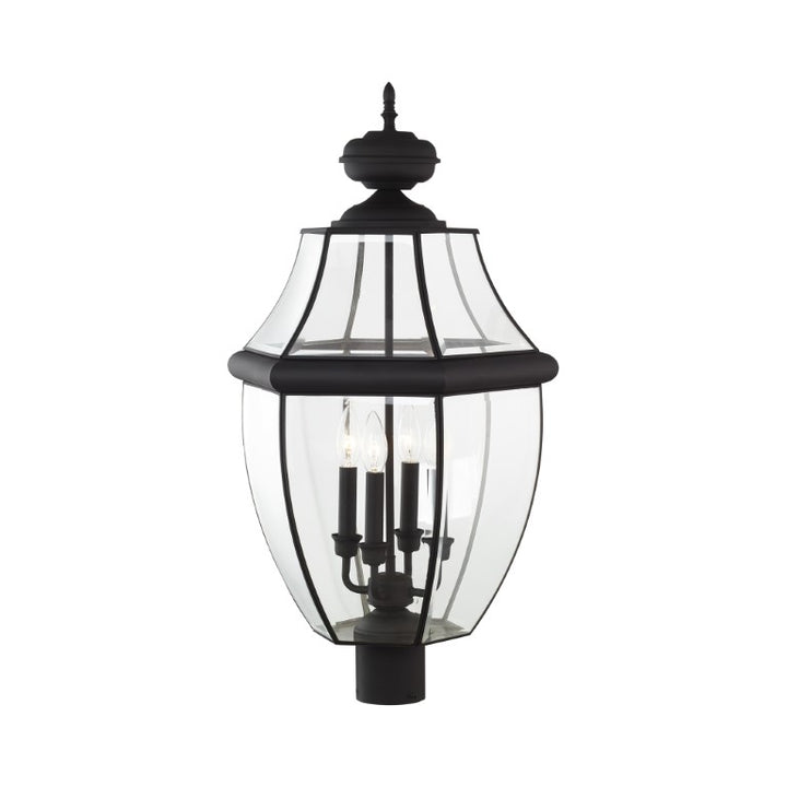 Outdoor Landscape Lighting LED 12V Low Voltage Monterey Candelabra Base Light Bulb Socket Extra Large Outdoor Post Top Lantern 29" x 16" Hand Crafted Solid Brass and Clear Beveled Glass, Black Finish 120V for Garden, Exterior Post - 2358-04