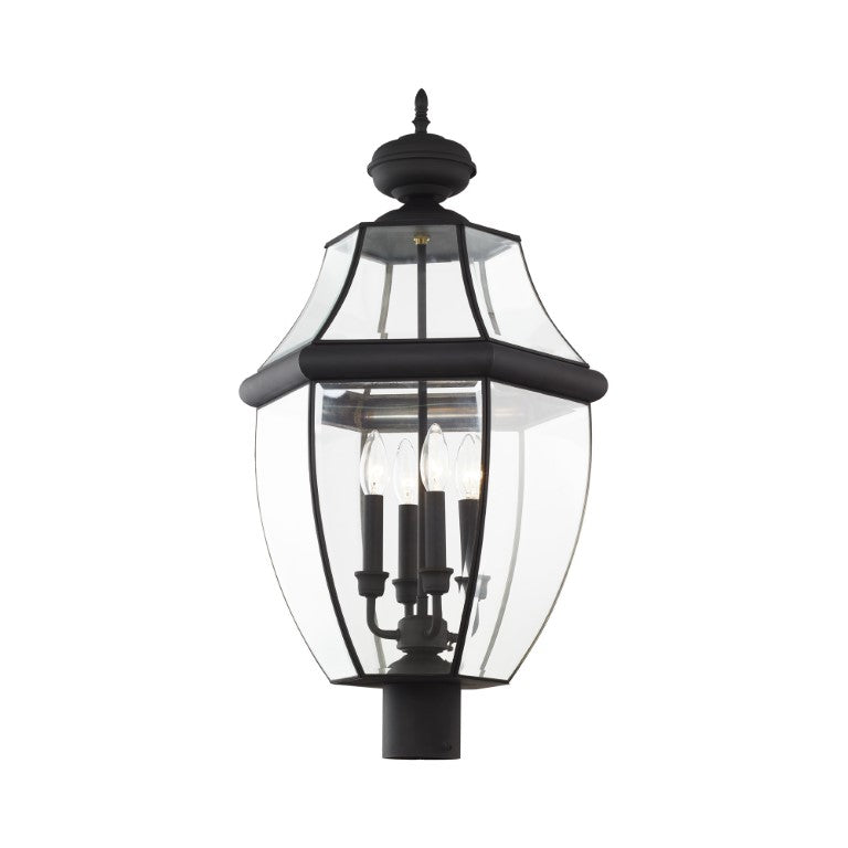 Outdoor Landscape Lighting LED 12V Low Voltage Monterey Candelabra Base Light Bulb Socket Extra Large Outdoor Post Top Lantern 29" x 16" Hand Crafted Solid Brass and Clear Beveled Glass, Black Finish 120V for Garden, Exterior Post - 2358-04