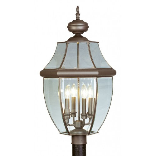 Outdoor Landscape Lighting LED 12V Low Voltage Monterey Candelabra Base Light Bulb Socket Extra Large Outdoor Post Top Lantern 29" x 16" Hand Crafted Solid Brass and Clear Beveled Glass, Bronze Finish 120V for Garden, Exterior Post - 2358-07