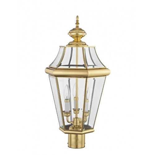 Outdoor Landscape Lighting LED 12V Low Voltage Georgetown Candelabra Base Light Bulb Socket Large Outdoor Post Top Lantern 23.25" x 13" Hand Crafted Solid Brass and Clear Beveled Glass, Polished Brass Finish 120V for Garden, Exterior Post - 2364-02