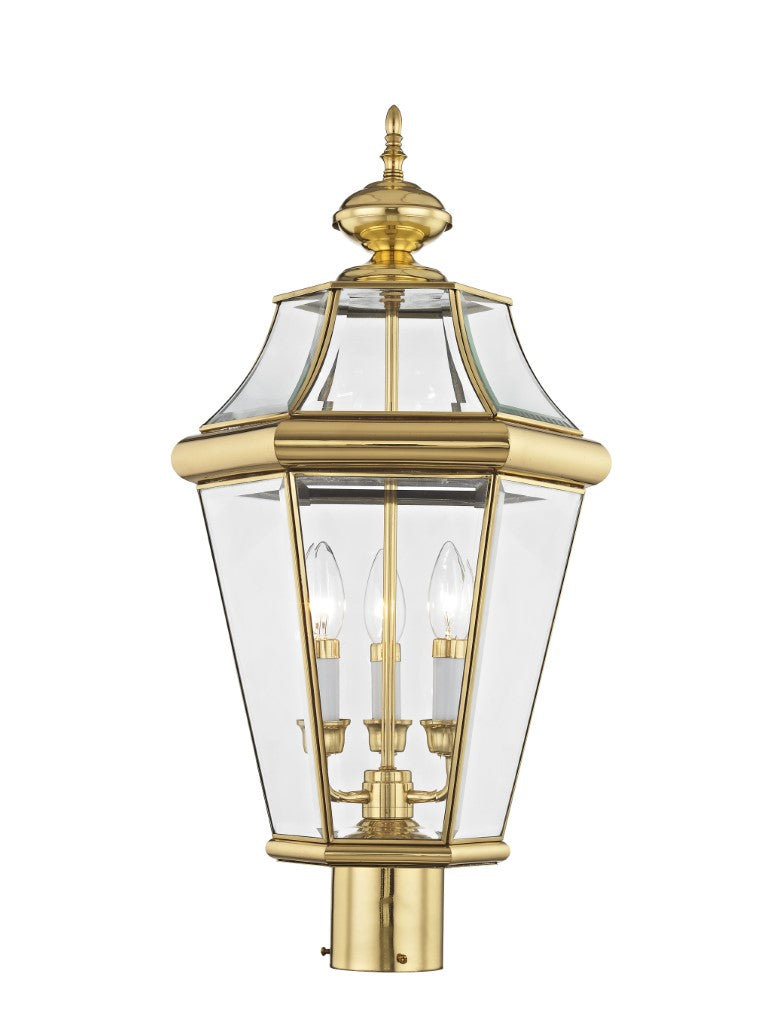 Outdoor Landscape Lighting LED 12V Low Voltage Georgetown Candelabra Base Light Bulb Socket Large Outdoor Post Top Lantern 23.25" x 13" Hand Crafted Solid Brass and Clear Beveled Glass, Polished Brass Finish 120V for Garden, Exterior Post - 2364-02