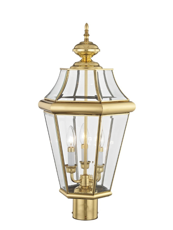 Outdoor Landscape Lighting LED 12V Low Voltage Georgetown Candelabra Base Light Bulb Socket Large Outdoor Post Top Lantern 23.25" x 13" Hand Crafted Solid Brass and Clear Beveled Glass, Polished Brass Finish 120V for Garden, Exterior Post - 2364-02