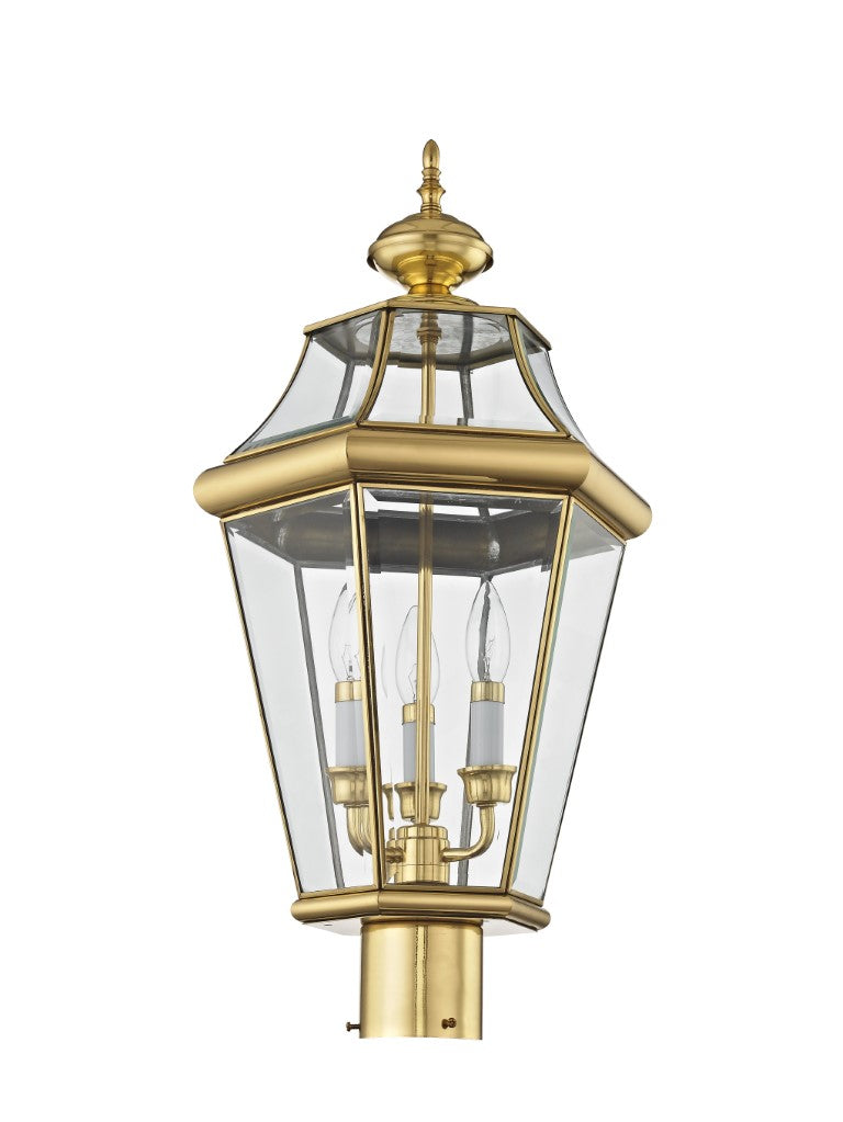 Outdoor Landscape Lighting LED 12V Low Voltage Georgetown Candelabra Base Light Bulb Socket Large Outdoor Post Top Lantern 23.25" x 13" Hand Crafted Solid Brass and Clear Beveled Glass, Polished Brass Finish 120V for Garden, Exterior Post - 2364-02