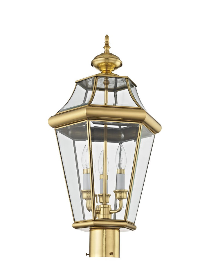Outdoor Landscape Lighting LED 12V Low Voltage Georgetown Candelabra Base Light Bulb Socket Large Outdoor Post Top Lantern 23.25" x 13" Hand Crafted Solid Brass and Clear Beveled Glass, Polished Brass Finish 120V for Garden, Exterior Post - 2364-02