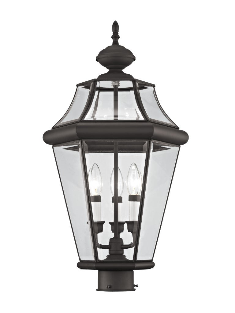 Outdoor Landscape Lighting LED 12V Low Voltage Georgetown Candelabra Base Light 3 Bulb Sockets Large Outdoor Post Top Lantern 23.25" x 13" Hand Crafted Solid Brass and Clear Beveled Glass, Bronze Finish 120V for Garden, Exterior Post - 2364-07