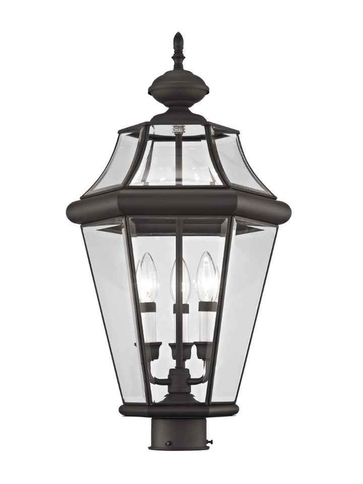 Outdoor Landscape Lighting LED 12V Low Voltage Georgetown Candelabra Base Light 3 Bulb Sockets Large Outdoor Post Top Lantern 23.25" x 13" Hand Crafted Solid Brass and Clear Beveled Glass, Bronze Finish 120V for Garden, Exterior Post - 2364-07