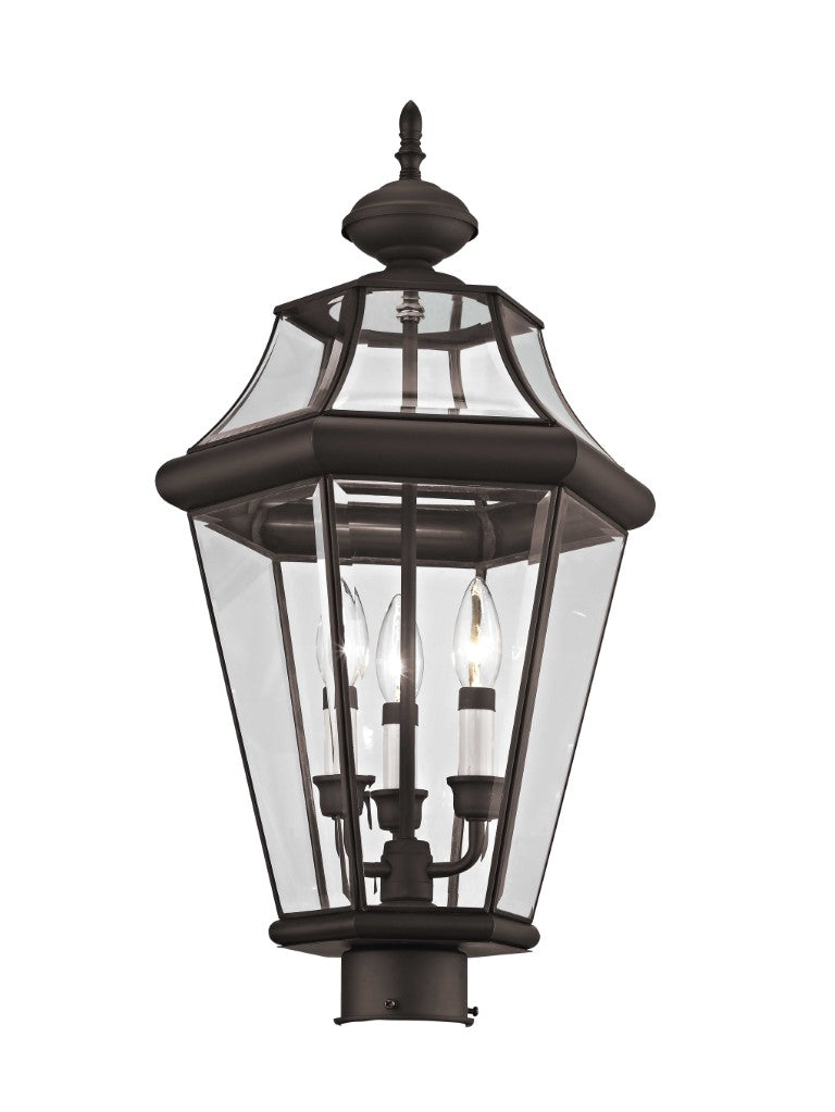 Outdoor Landscape Lighting LED 12V Low Voltage Georgetown Candelabra Base Light 3 Bulb Sockets Large Outdoor Post Top Lantern 23.25" x 13" Hand Crafted Solid Brass and Clear Beveled Glass, Bronze Finish 120V for Garden, Exterior Post - 2364-07
