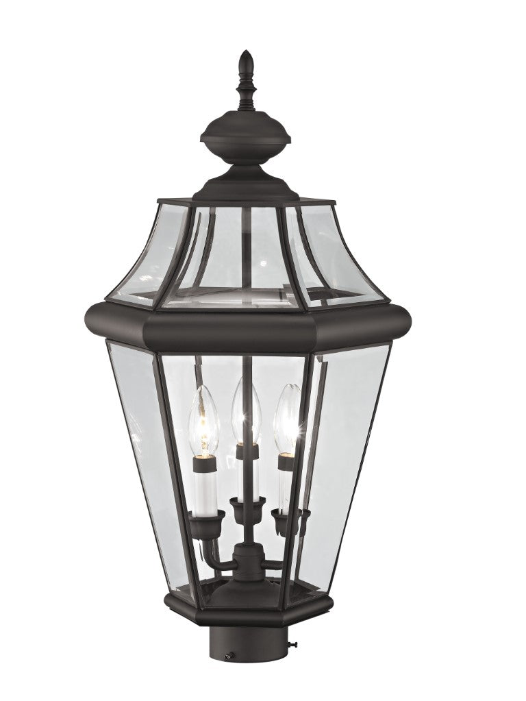 Outdoor Landscape Lighting LED 12V Low Voltage Georgetown Candelabra Base Light 3 Bulb Sockets Large Outdoor Post Top Lantern 23.25" x 13" Hand Crafted Solid Brass and Clear Beveled Glass, Bronze Finish 120V for Garden, Exterior Post - 2364-07