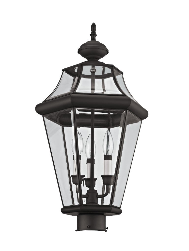 Outdoor Landscape Lighting LED 12V Low Voltage Georgetown Candelabra Base Light 3 Bulb Sockets Large Outdoor Post Top Lantern 23.25" x 13" Hand Crafted Solid Brass and Clear Beveled Glass, Bronze Finish 120V for Garden, Exterior Post - 2364-07