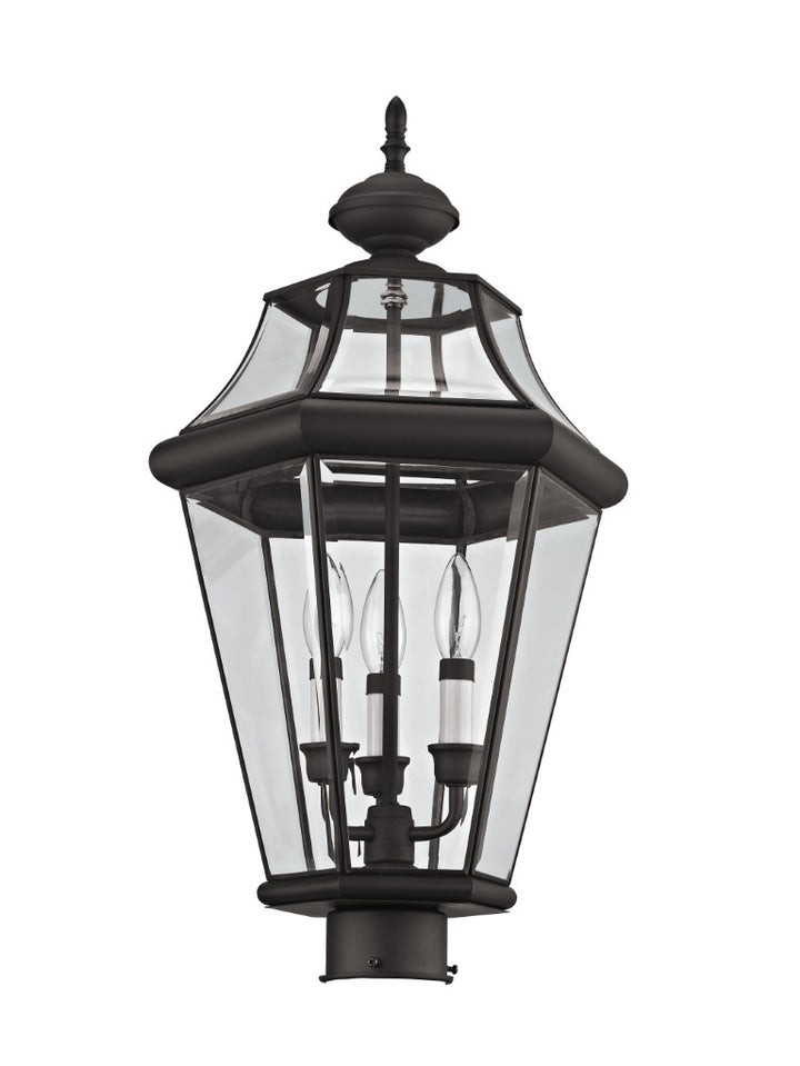 Outdoor Landscape Lighting LED 12V Low Voltage Georgetown Candelabra Base Light 3 Bulb Sockets Large Outdoor Post Top Lantern 23.25" x 13" Hand Crafted Solid Brass and Clear Beveled Glass, Bronze Finish 120V for Garden, Exterior Post - 2364-07