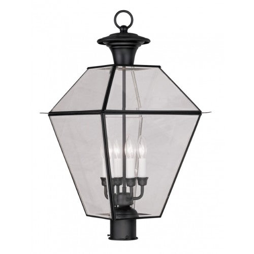 Outdoor Landscape Lighting LED 12V Low Voltage Westover Candelabra Base 4 Light Bulb Sockets Extra Large Outdoor Post Top Lantern 15" x 15" x 27.5" Hand Crafted Solid Brass and Clear Beveled Glass, Black Finish 120V for Garden, Exterior Post - 2388-04