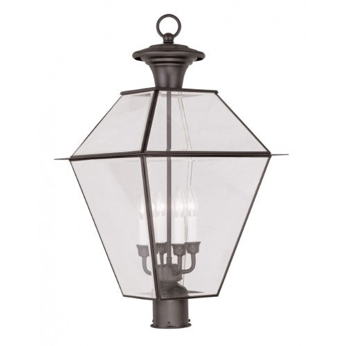 Outdoor Landscape Lighting LED 12V Low Voltage Westover Candelabra Base 4 Light Bulb Sockets Extra Large Outdoor Post Top Lantern 15" x 15" x 27.5" Hand Crafted Solid Brass and Clear Beveled Glass, Bronze Finish 120V for Garden, Exterior Post - 2388-07