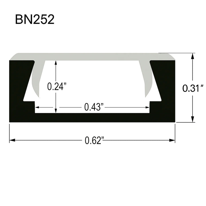 Outdoor Landscape Lighting LED 12V Low Voltage BN252 Rectangular Surface Mounted 8 ft Aluminum Channel 10 Pack for 0.43" LED Strip Light Cover with End Caps