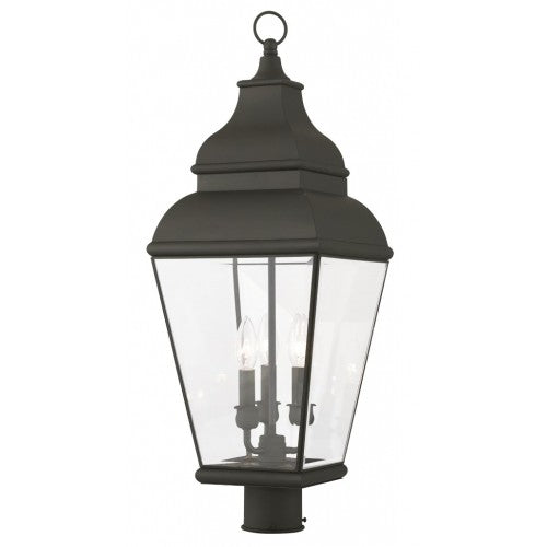Outdoor Landscape Lighting LED 12V Low Voltage Exeter Candelabra Base 3 Light Bulb Sockets Large Outdoor Post Top Lantern 10" x 10" x 28.25" Hand Crafted Solid Brass and Clear Beveled Glass, Black Finish 120V for Garden, Exterior Post - 2594-04