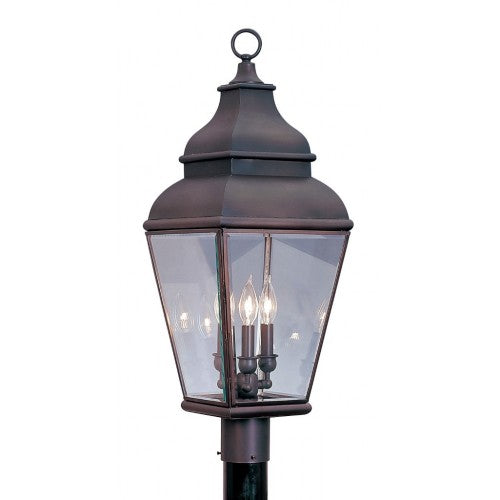 Outdoor Landscape Lighting LED 12V Low Voltage Exeter Candelabra Base 3 Light Bulb Sockets Large Outdoor Post Top Lantern 10" x 10" x 29.5" Hand Crafted Solid Brass and Clear Beveled Glass, Bronze Finish 120V for Garden, Exterior Post - 2594-07