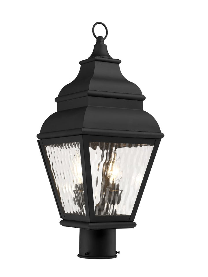 Outdoor Landscape Lighting LED 12V Low Voltage Exeter Candelabra Base 2 Light Bulb Sockets Medium Outdoor Post Top Lantern 8" x 8" x 20.5" Hand Crafted Solid Brass and Clear Water Glass, Black Finish 120V for Garden, Exterior Post - 2603-04