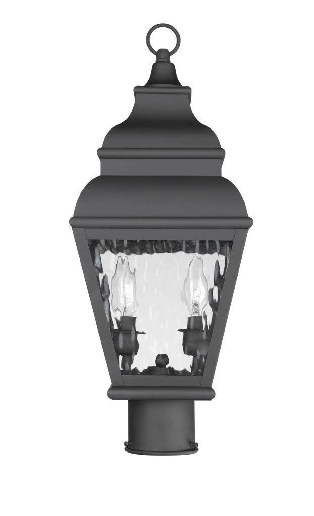 Outdoor Landscape Lighting LED 12V Low Voltage Exeter Candelabra Base 2 Light Bulb Sockets Medium Outdoor Post Top Lantern 8" x 8" x 20.5" Hand Crafted Solid Brass and Clear Water Glass, Black Finish 120V for Garden, Exterior Post - 2603-04
