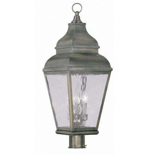 Outdoor Landscape Lighting LED 12V Low Voltage Exeter Candelabra Base 3 Light Bulb Sockets Large Outdoor Post Top Lantern 10" x 10" x 29.5" Hand Crafted Solid Brass and Clear Water Glass, Vintage Pewter Finish 120V for Garden, Exterior Post - 2606-29
