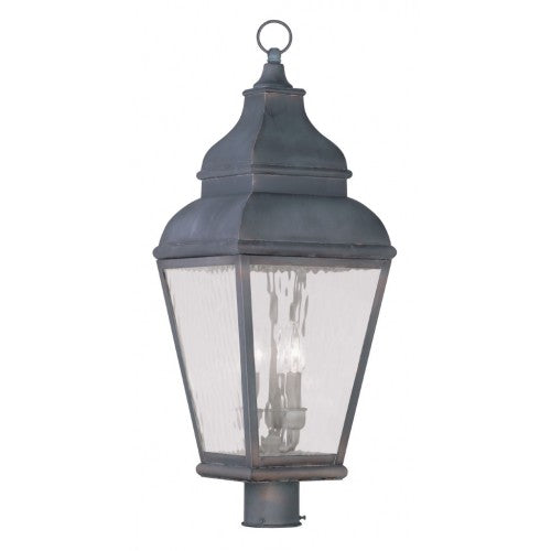 Outdoor Landscape Lighting LED 12V Low Voltage Exeter Candelabra Base 3 Light Bulb Sockets Large Outdoor Post Top Lantern 10" x 10" x 29.5" Hand Crafted Solid Brass and Clear Water Glass, Charcoal Finish 120V for Garden, Exterior Post - 2606-61