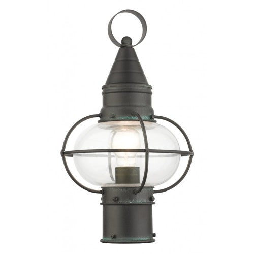 Outdoor Landscape Lighting LED 12V Low Voltage Newburyport Medium Base 1 Light Bulb Socket Medium Outdoor Post Top Lantern 15" x 8.75" Solid Brass and Hand Blown Clear Glass, Charcoal Finish 120V for Garden, Exterior Post - 26902-61