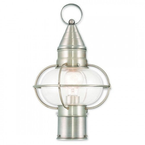 Outdoor Landscape Lighting LED 12V Low Voltage Newburyport Medium Base 1 Light Bulb Socket Medium Outdoor Post Top Lantern 15" x 8.75" Hand Crafted Solid Brass and Hand Blown Clear Glass, Brushed Nickel Finish 120V for Garden, Exterior Post - 26902-91