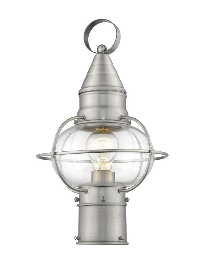 Outdoor Landscape Lighting LED 12V Low Voltage Newburyport Medium Base 1 Light Bulb Socket Medium Outdoor Post Top Lantern 15" x 8.75" Hand Crafted Solid Brass and Hand Blown Clear Glass, Brushed Nickel Finish 120V for Garden, Exterior Post - 26902-91