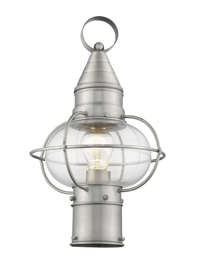 Outdoor Landscape Lighting LED 12V Low Voltage Newburyport Medium Base 1 Light Bulb Socket Medium Outdoor Post Top Lantern 15" x 8.75" Hand Crafted Solid Brass and Hand Blown Clear Glass, Brushed Nickel Finish 120V for Garden, Exterior Post - 26902-91