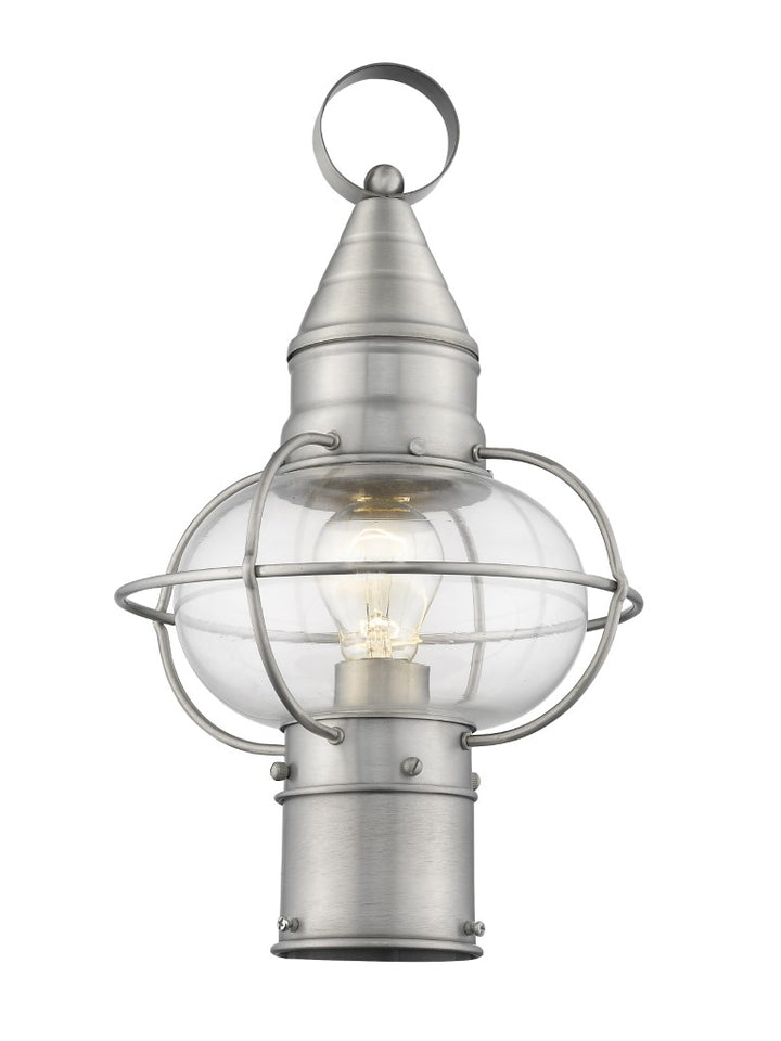 Outdoor Landscape Lighting LED 12V Low Voltage Newburyport Medium Base 1 Light Bulb Socket Medium Outdoor Post Top Lantern 15" x 8.75" Hand Crafted Solid Brass and Hand Blown Clear Glass, Brushed Nickel Finish 120V for Garden, Exterior Post - 26902-91