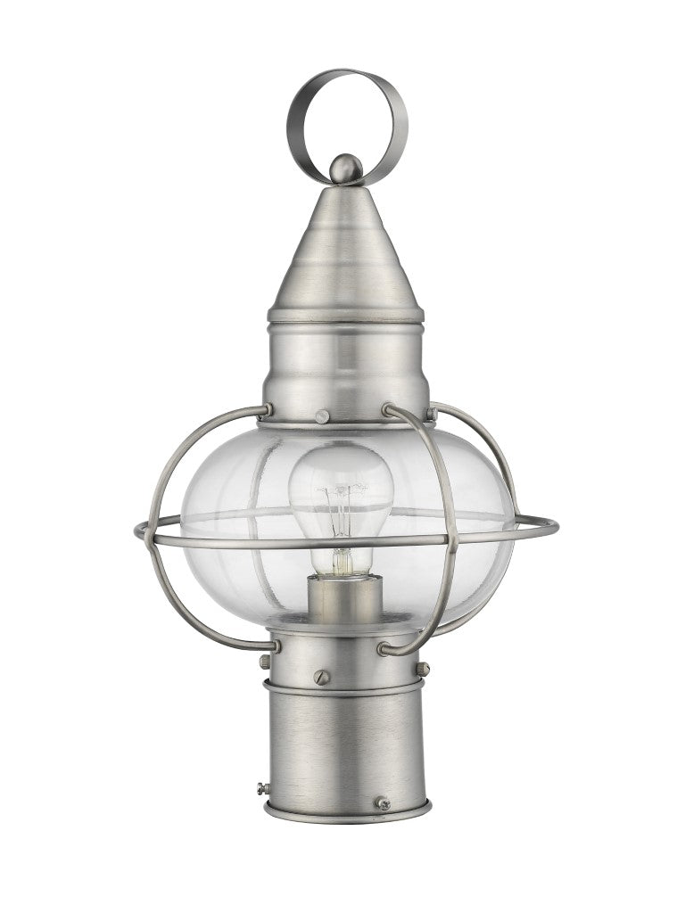 Outdoor Landscape Lighting LED 12V Low Voltage Newburyport Medium Base 1 Light Bulb Socket Medium Outdoor Post Top Lantern 15" x 8.75" Hand Crafted Solid Brass and Hand Blown Clear Glass, Brushed Nickel Finish 120V for Garden, Exterior Post - 26902-91