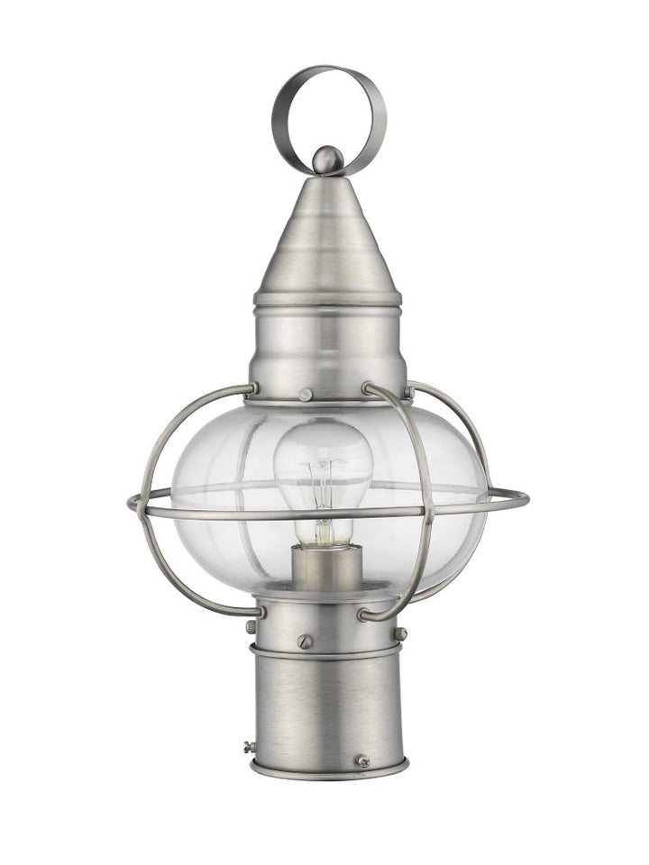 Outdoor Landscape Lighting LED 12V Low Voltage Newburyport Medium Base 1 Light Bulb Socket Medium Outdoor Post Top Lantern 15" x 8.75" Hand Crafted Solid Brass and Hand Blown Clear Glass, Brushed Nickel Finish 120V for Garden, Exterior Post - 26902-91