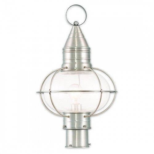 Outdoor Landscape Lighting LED 12V Low Voltage Newburyport Medium Base 1 Light Bulb Socket Large Outdoor Post Top Lantern 19.75" x 12" Hand Crafted Solid Brass and Hand Blown Clear Glass, Brushed Nickel Finish 120V for Garden, Exterior Post - 26905-91