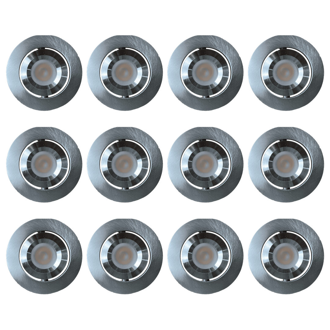 Outdoor Landscape Lighting LED 12V Low Voltage CB05 4x/8x/12x Package 1.5W DC12V Low Voltage Round LED Cast Aluminum Recessed Cabinet Light Down Lighting Fixture 3000K or 5000K Silver 12 Pack