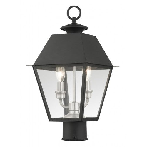 Outdoor Landscape Lighting LED 12V Low Voltage Mansfield Candelabra Base 2 Light Bulb Sockets Medium Outdoor Post Top Lantern 9" x 9" x 16.5" Solid Brass and Clear Glass, Black Finish 120V for Garden, Exterior Post - 27216-04